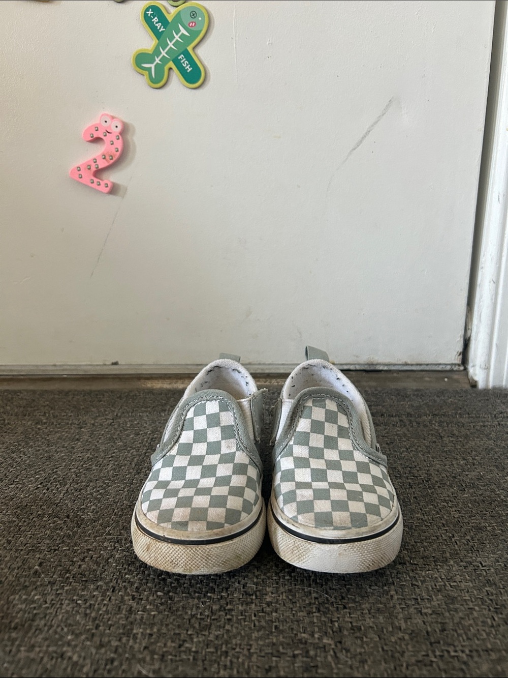 Vans Toddler Slip-On Checkerboard Sneakers in Blue and White